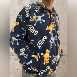 Bluey Polar Fleece Jacket, Color navy fleece features Bluey Size Medium.